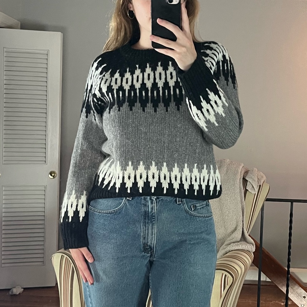 J.Crew Black and Cream Knit Sweater